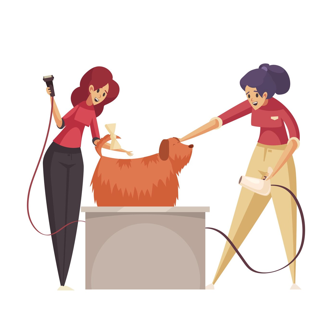 flat-grooming-icon-with-women-drying-dog-with-long-fur_1284-63972